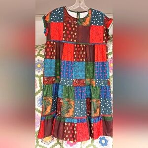 SHEIN Multicolor Patchwork Midi Dress - Red, Blue, Green, Brown
